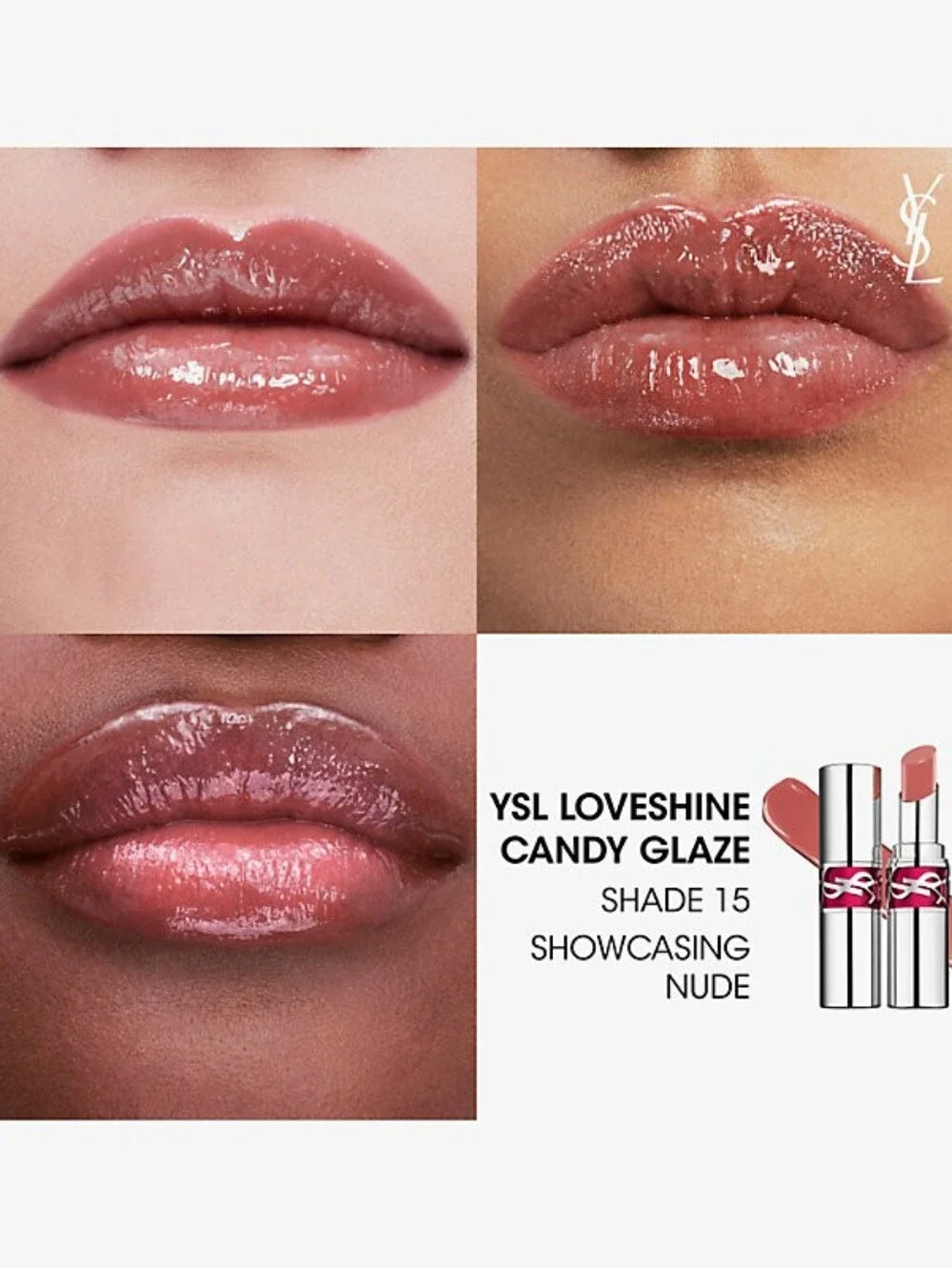 YSL Loveshine Candy Glaze Lip Gloss Stick Showcasing Nude